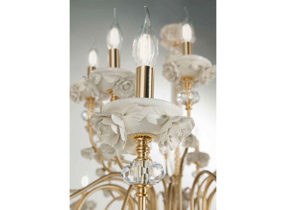Klassisk 24 lys lysekrone i porcelæn og luksus blæst glas - Eteria Viadurini