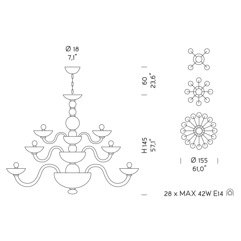 Håndlavet lysekrone 28 lys i blåt venetiansk glas og metal - Foscarino Viadurini