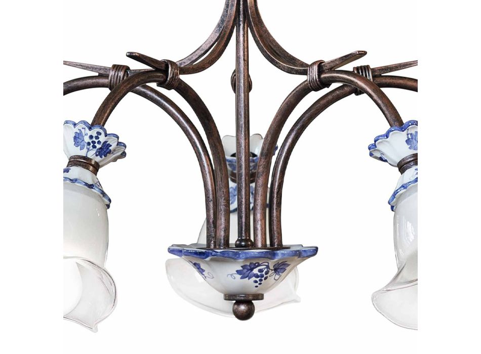 5 lys Artisan Metal, Keramik og Blomsterglas lysekrone - Vicenza Viadurini