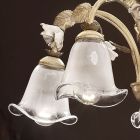 5 lys lysekrone i jern og sandblæst glas med keramiske roser - Siena Viadurini