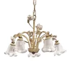 5 lys lysekrone i jern og sandblæst glas med keramiske roser - Siena Viadurini