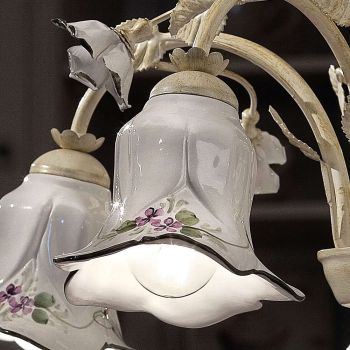 5 lys lysekrone i metal og hånddekoreret keramik og roser - Pisa