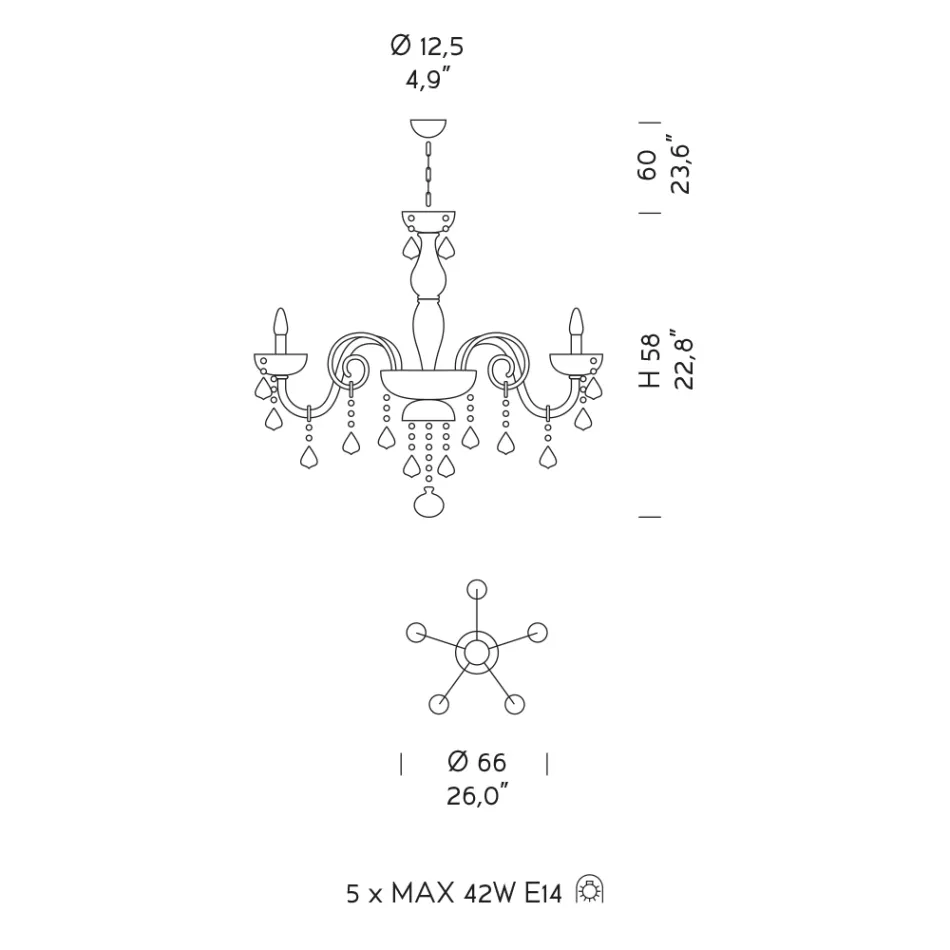 5 lys lysekrone i venetiansk glas og metal klassisk - florentinsk stil Viadurini