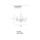 Klassisk 6-lys lysekrone i italiensk håndlavet gennemsigtigt glas - Rapallo Viadurini