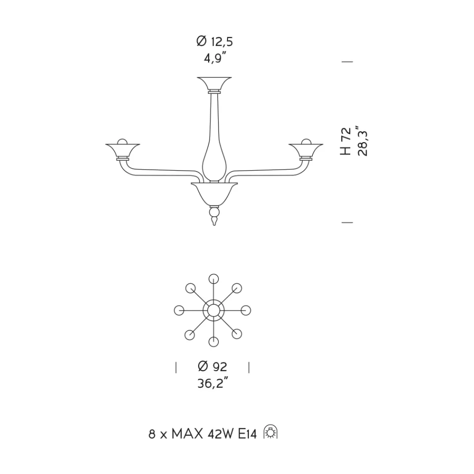 Venetiansk glas lysekrone 8 lys lavet i Italien - Ismail Viadurini