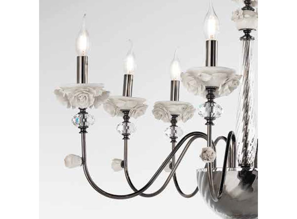 Klassisk 8-lys lysekrone i porcelæn og luksus blæst glas - Eteria Viadurini