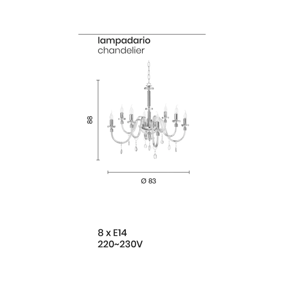 Lysekrone 8 lys Klassisk italiensk glas håndlavet blågrøn - Similo Viadurini
