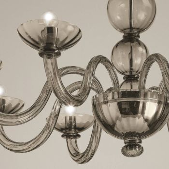 8 lys lysekrone i Venedig glas og metal lavet i Italien - Foscarino