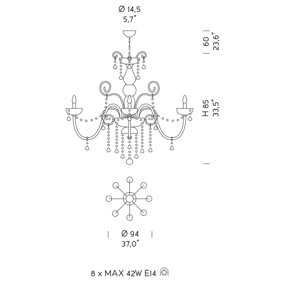 8 lys lysekrone i venetiansk glas Made in Italy Classic - Florentine Viadurini