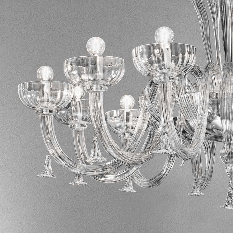 12 lys håndlavet lysekrone fra venetiansk glas, fremstillet i Italien - Regina Viadurini