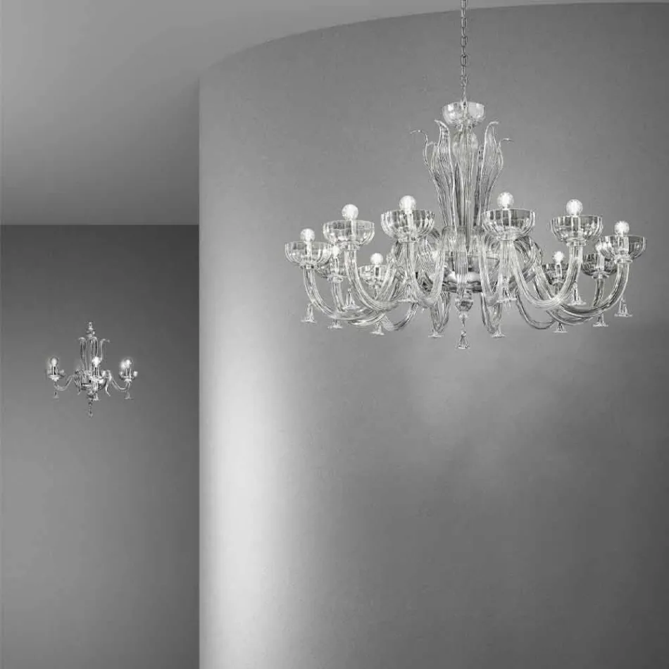 12 lys håndlavet lysekrone fra venetiansk glas, fremstillet i Italien - Regina Viadurini