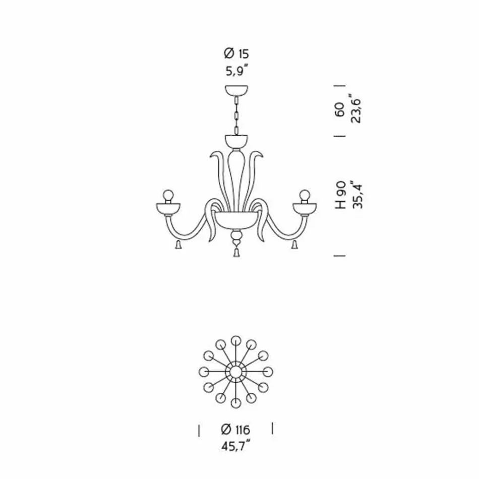 12 lys håndlavet lysekrone fra venetiansk glas, fremstillet i Italien - Regina Viadurini