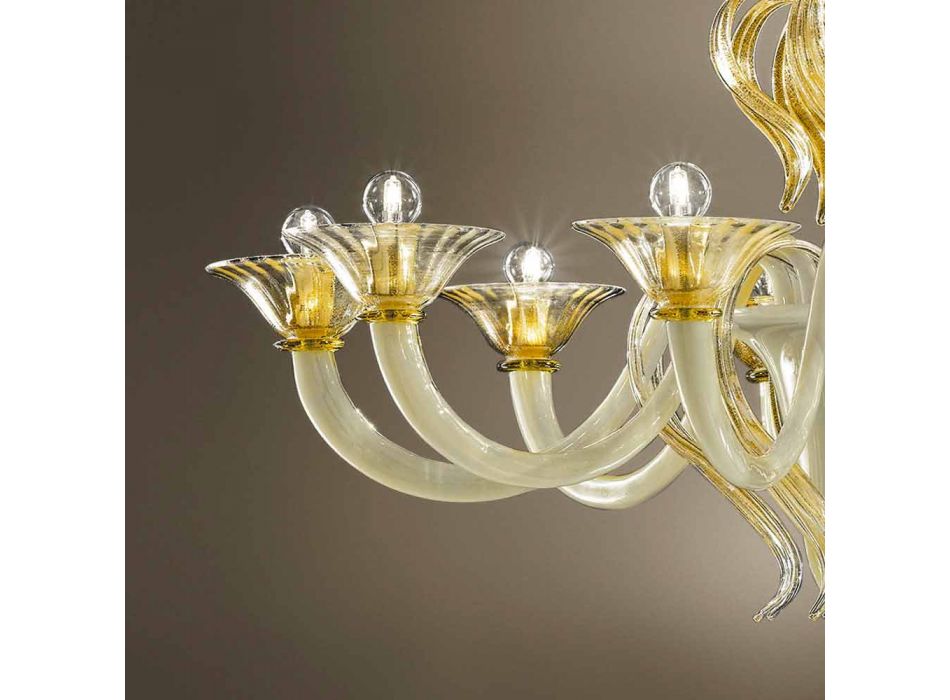 15 lysekrone i hvid og guld venetiansk glas, fremstillet i Italien - Agustina Viadurini