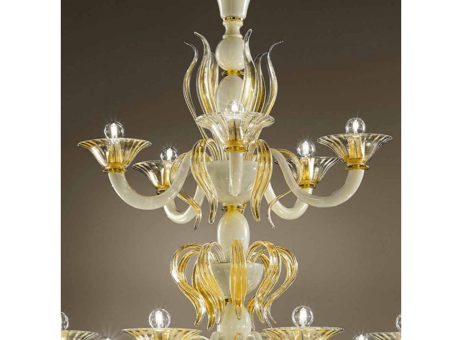 15 lysekrone i hvid og guld venetiansk glas, fremstillet i Italien - Agustina Viadurini