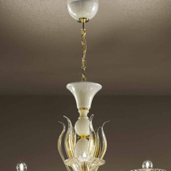 15 lysekrone i hvid og guld venetiansk glas, fremstillet i Italien - Agustina