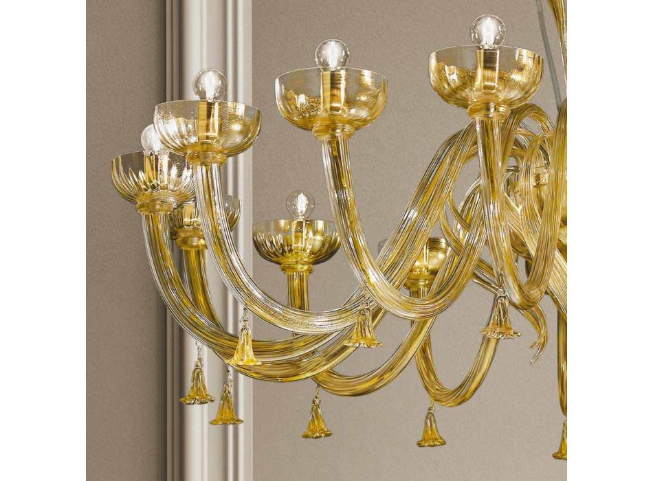 16 lysekrone i venetiansk glas og guld, håndlavet i Italien - Regina Viadurini