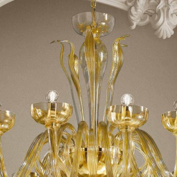 16 lysekrone i venetiansk glas og guld, håndlavet i Italien - Regina