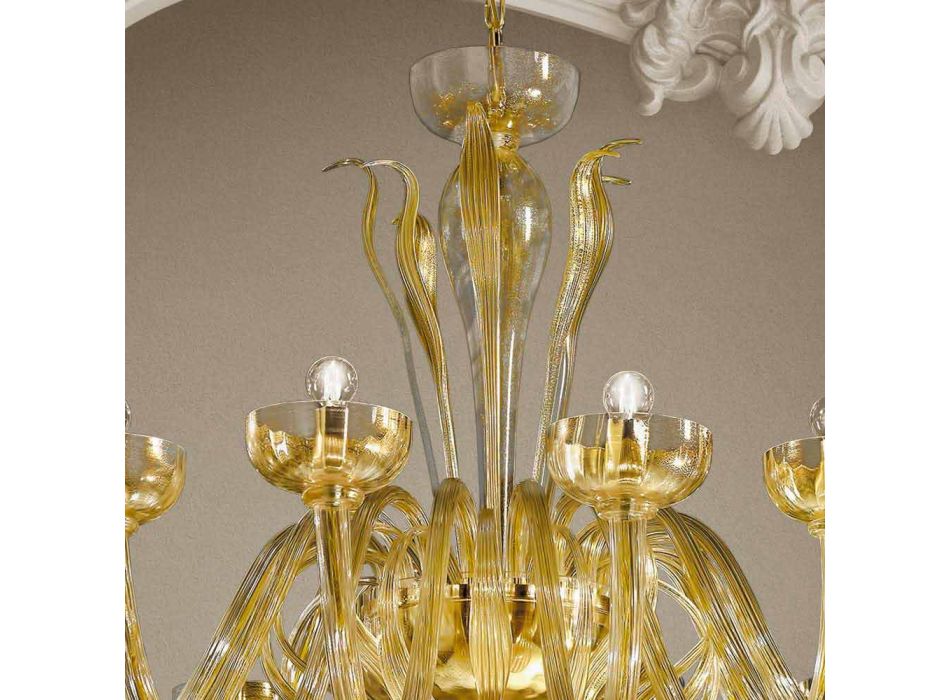 16 lysekrone i venetiansk glas og guld, håndlavet i Italien - Regina