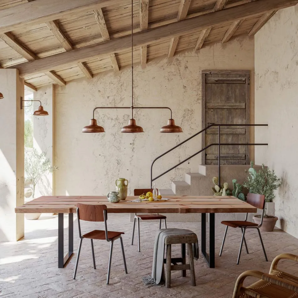 Vintage Style 3 lys kobber og messing lysekrone - Contrada af Il Fanale Viadurini