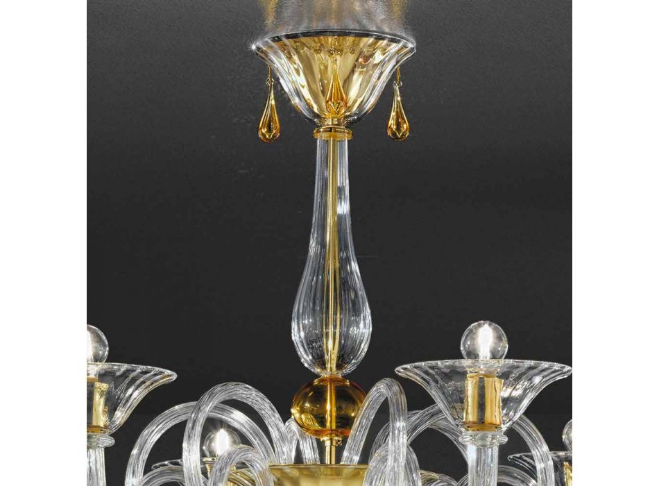 6 lys håndlavet lysekrone fra venetiansk glas, fremstillet i Italien - Margherita Viadurini