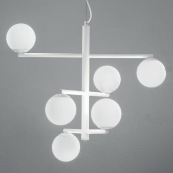 6 lys lysekrone i malet metal med glasdæmpere - Lido