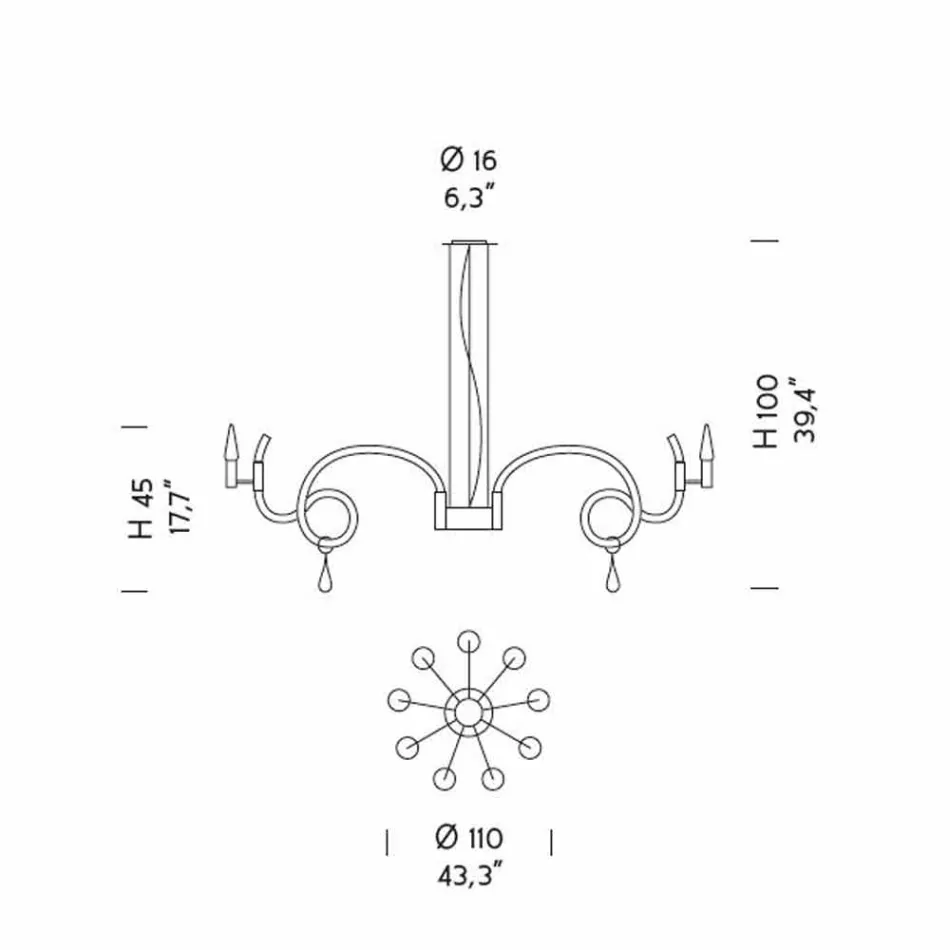 9 lys håndlavet lysekrone fra Venedig, lavet i Italien - Bernadette Viadurini