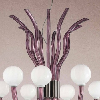9 lys lysekrone fra venetiansk glas i ametyst, lavet i Italien - Antonietta