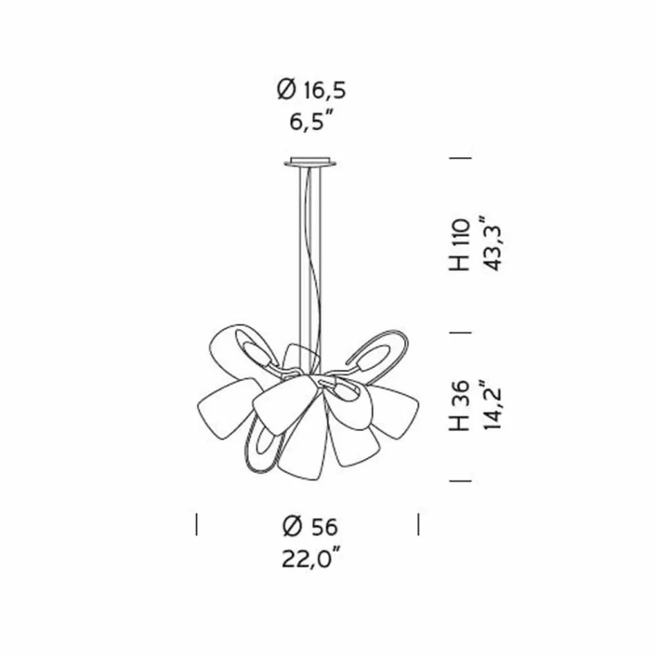 9 lys lysekrone fra venetiansk glas, håndlavet i Italien - Diamonique Viadurini