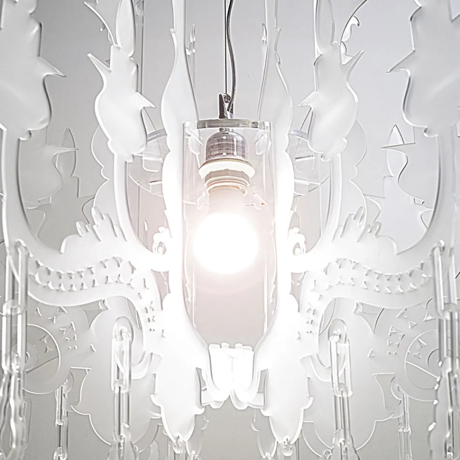 Satinhvid plexiglas pendellampe fremstillet i Italien - Luca Viadurini