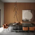 Suspension lysekrone med enkelt roset i træ Made in Italy - Orlov Viadurini