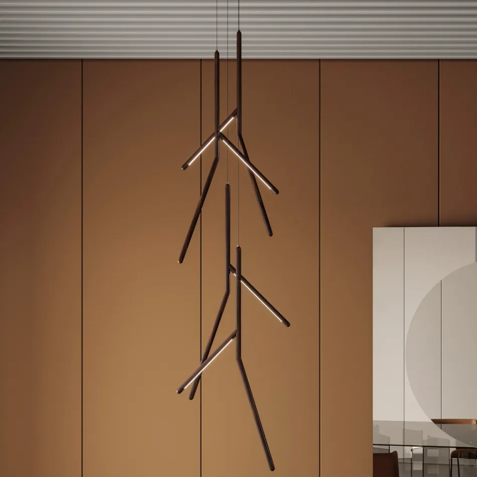 Suspension lysekrone med unik træroset lavet i Italien - Orlov Viadurini