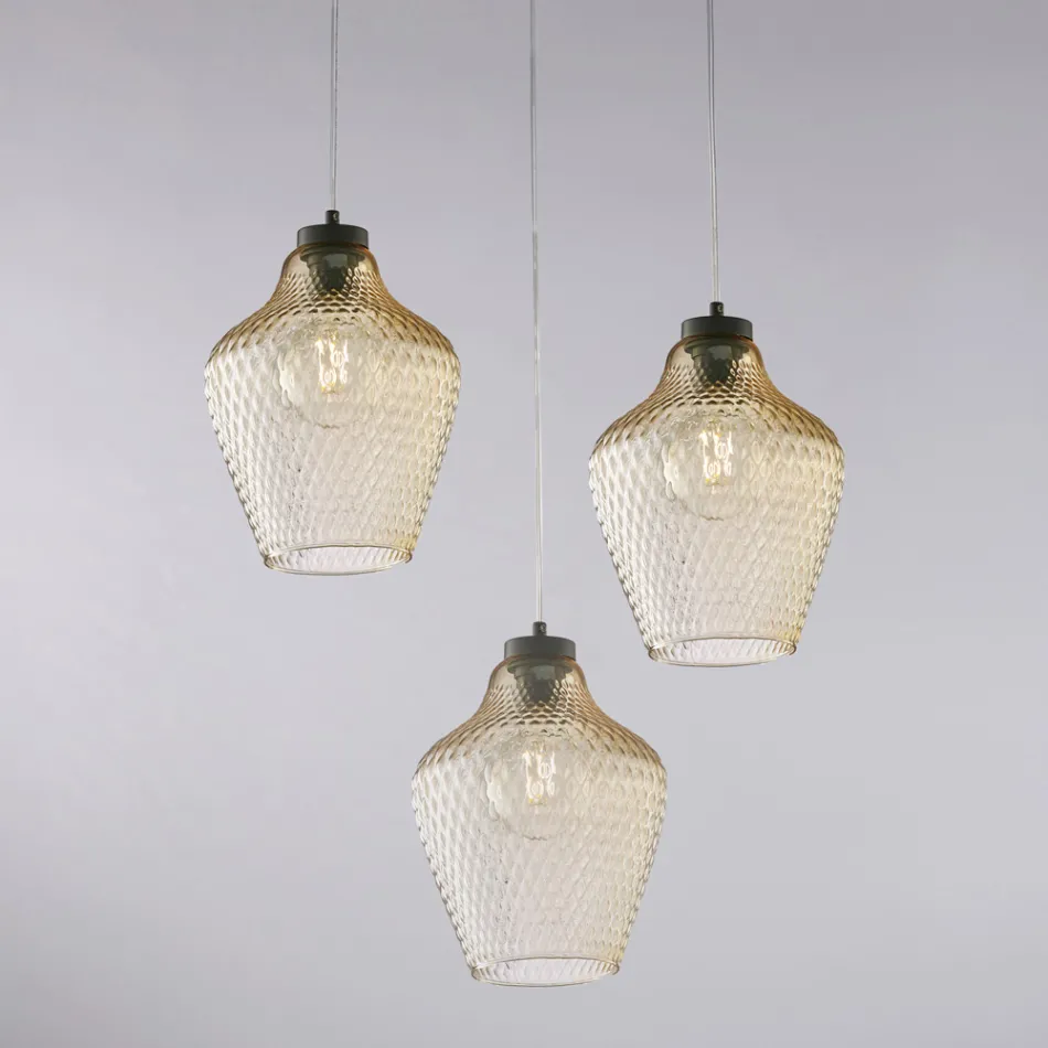 Alnitak pendellampe i sort glas og metal med 3 lys Viadurini