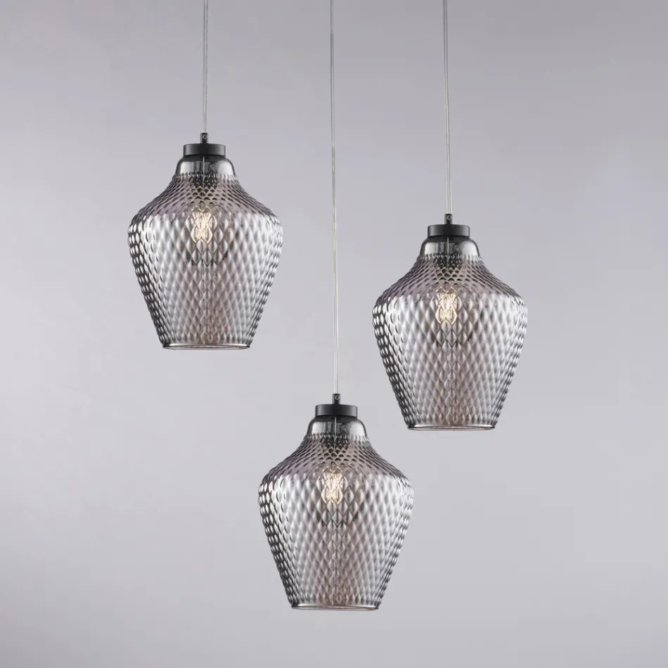 Alnitak pendellampe i sort glas og metal med 3 lys Viadurini