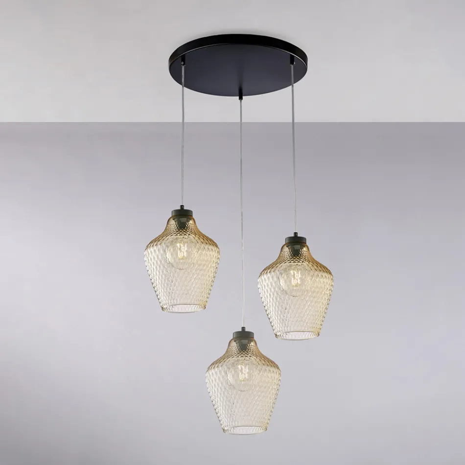 Alnitak pendellampe i sort glas og metal med 3 lys Viadurini