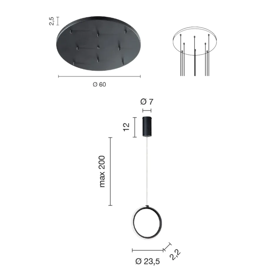 Guldmalet metal hængende lysekrone med 8 LED-lys - Cedertræ Viadurini