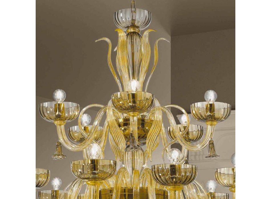 Håndlavet lysekrone med 18 lys i glas i Venedig, fremstillet i Italien - Regina Viadurini