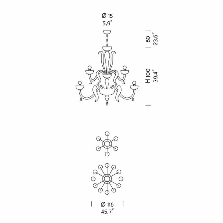 Håndlavet lysekrone med 18 lys i glas i Venedig, fremstillet i Italien - Regina Viadurini