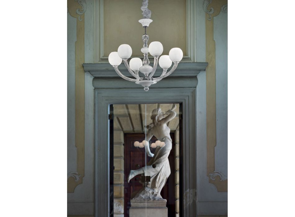 Håndlavet venetiansk lysekrone i glas og metal lavet i Italien - Alison Viadurini