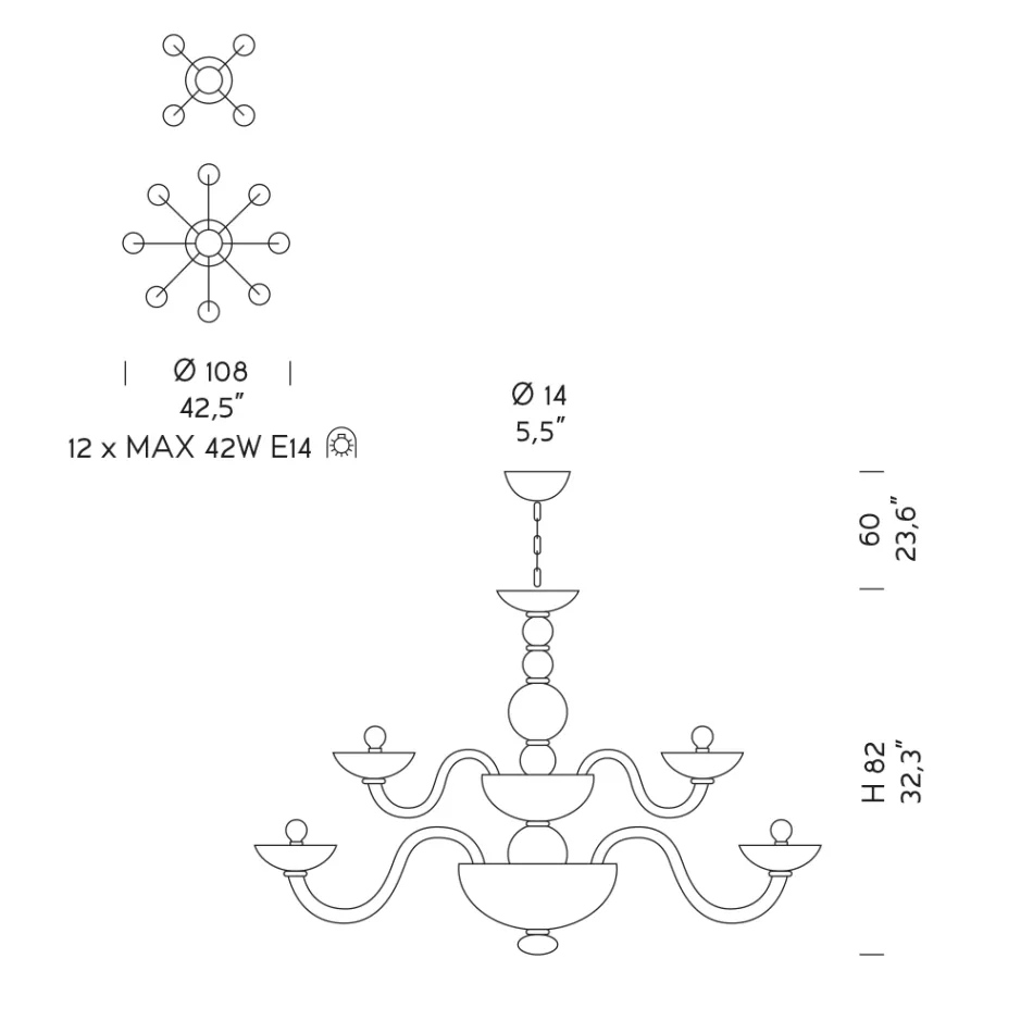 Klassisk lysekrone 12 lys i venetiansk glas lavet i Italien - Foscarino Viadurini