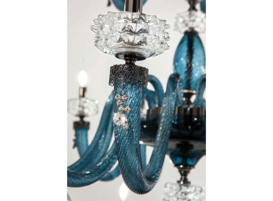 Klassisk lysekrone 30 lys i italiensk luksus håndlavet glas - saltvand Viadurini