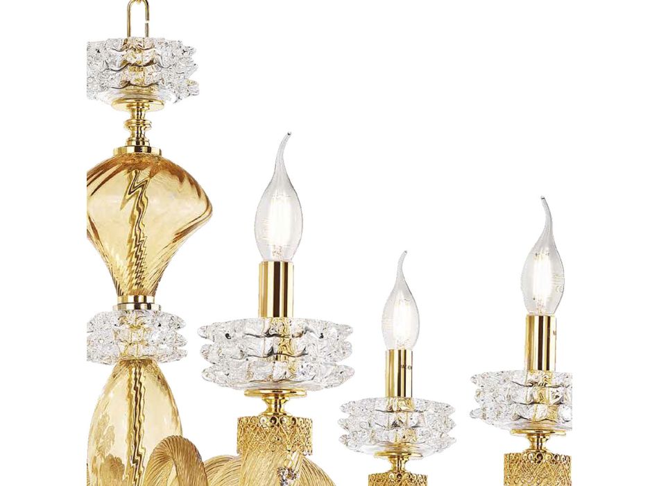 Klassisk 6 lys lysekrone i italiensk luksus håndlavet glas - saltvand Viadurini