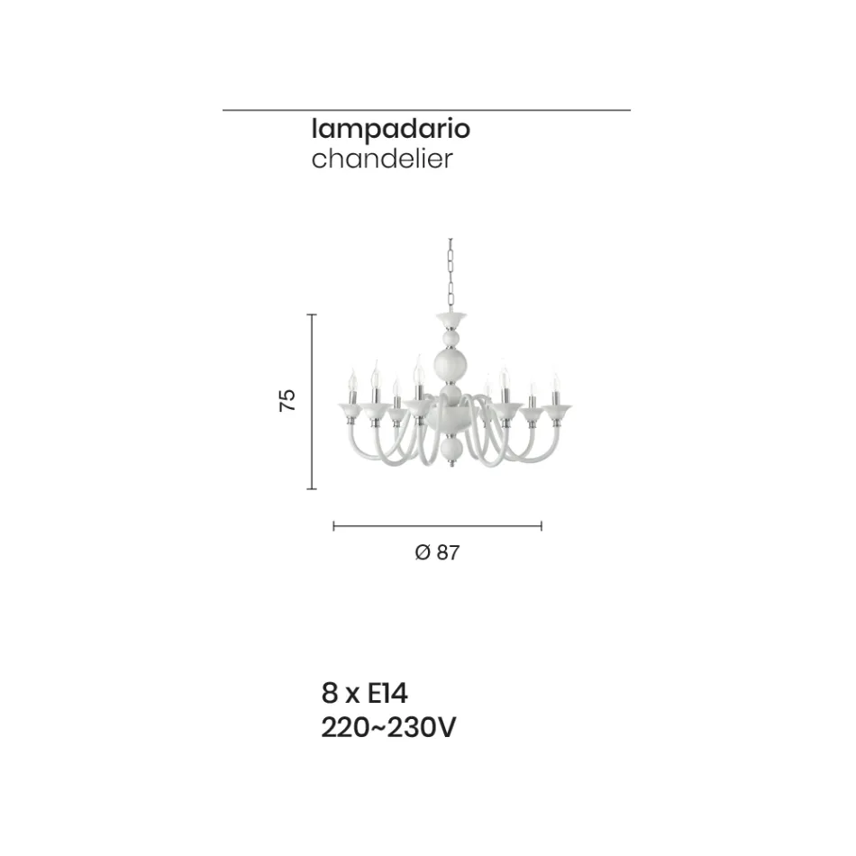 Luksus italiensk håndlavet lysekrone i glas 8 lys - Mindful Viadurini