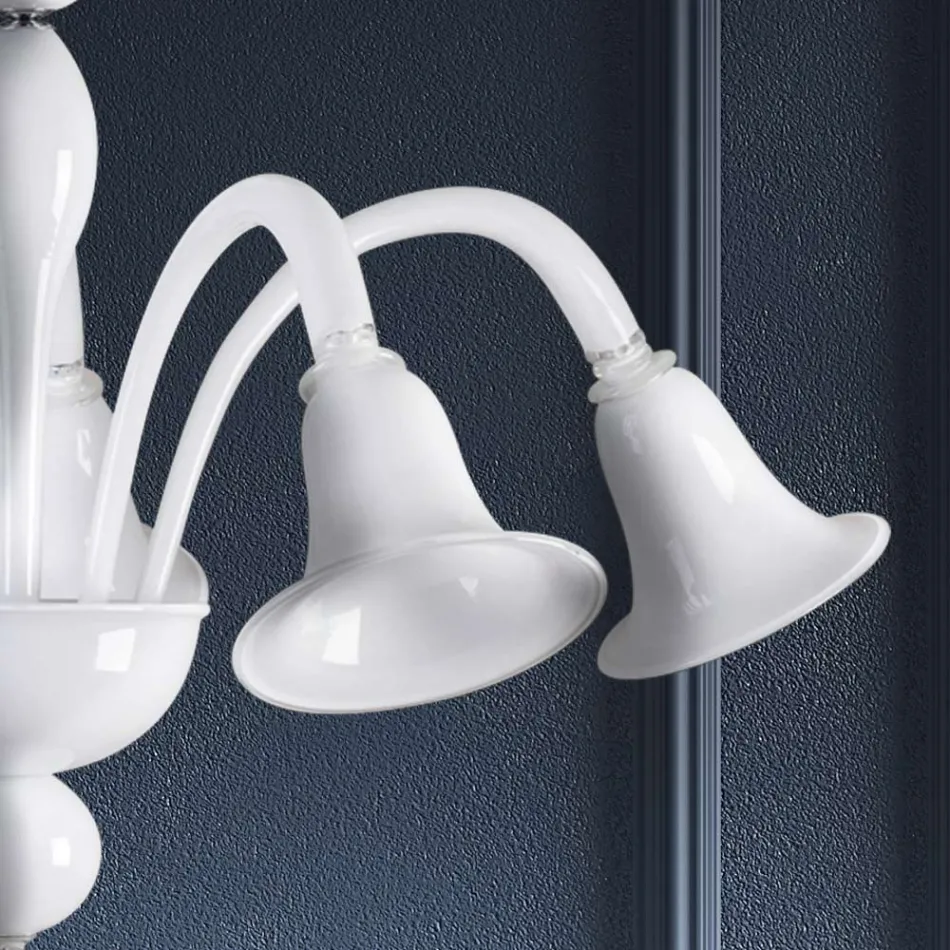 Klassisk håndværkslysekrone i blæst hvidt venetiansk glas - Elsa Viadurini