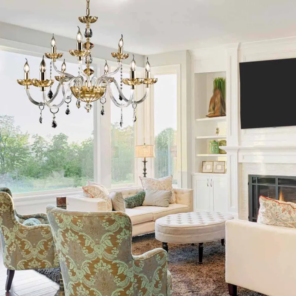 desgin klassiske lysekrone 9 lys og glas Fin CRISallo Viadurini