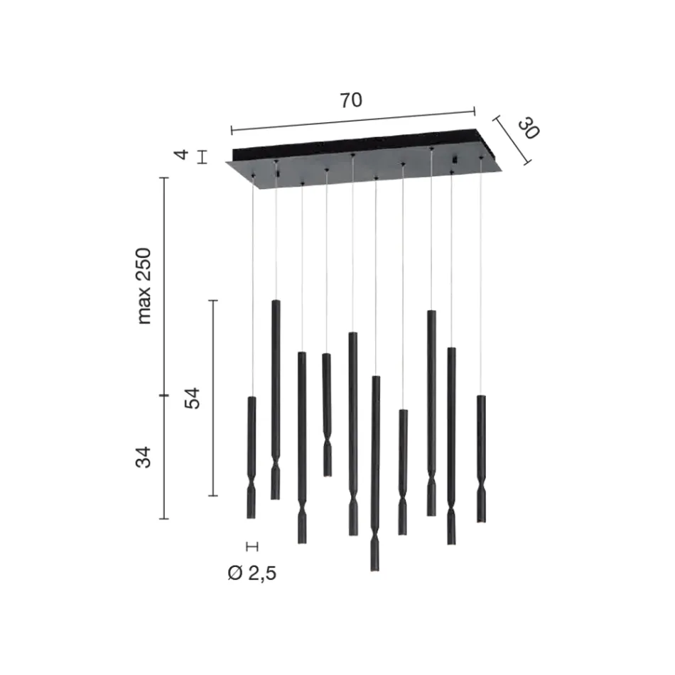 Lysekrone med 10 LED-lys i malet metal og justerbare kabler - Lærk Viadurini