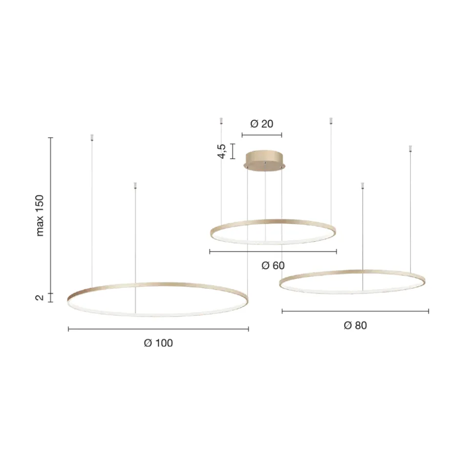 Lysekrone med 2 eller 3 vandrette Roronde LED-lys i malet metal - Mulberry Viadurini