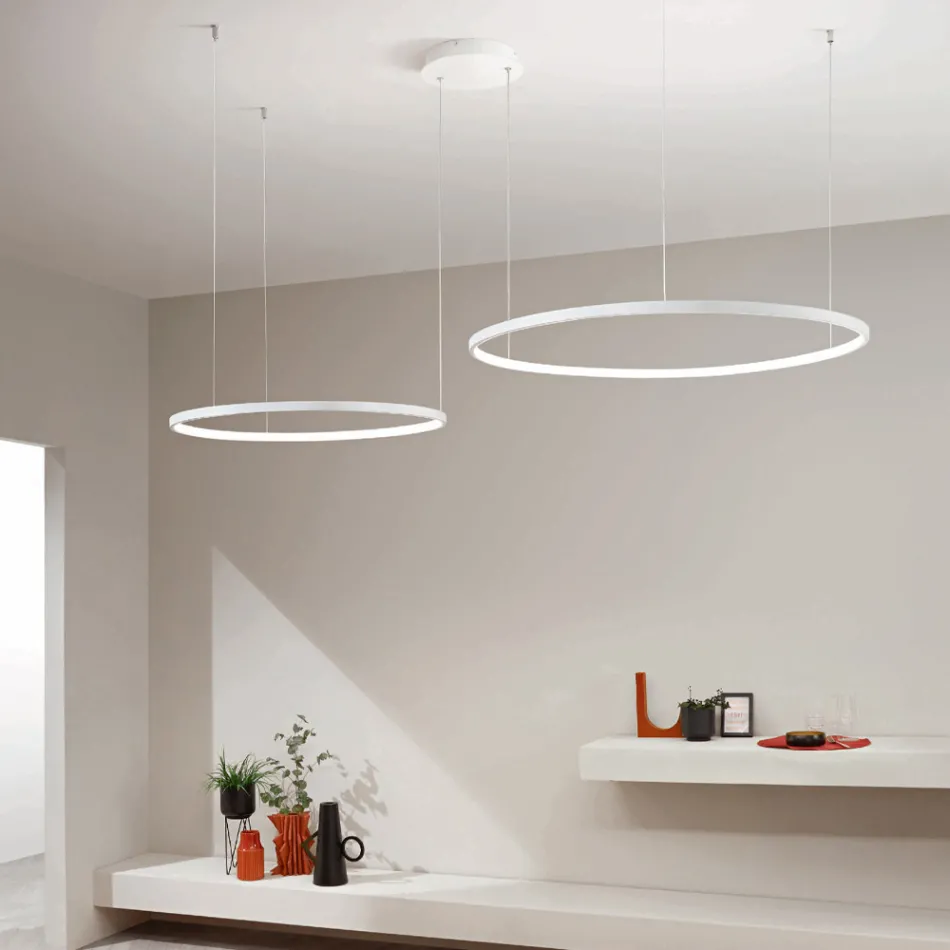 Lysekrone med 2 eller 3 vandrette Roronde LED-lys i malet metal - Mulberry Viadurini