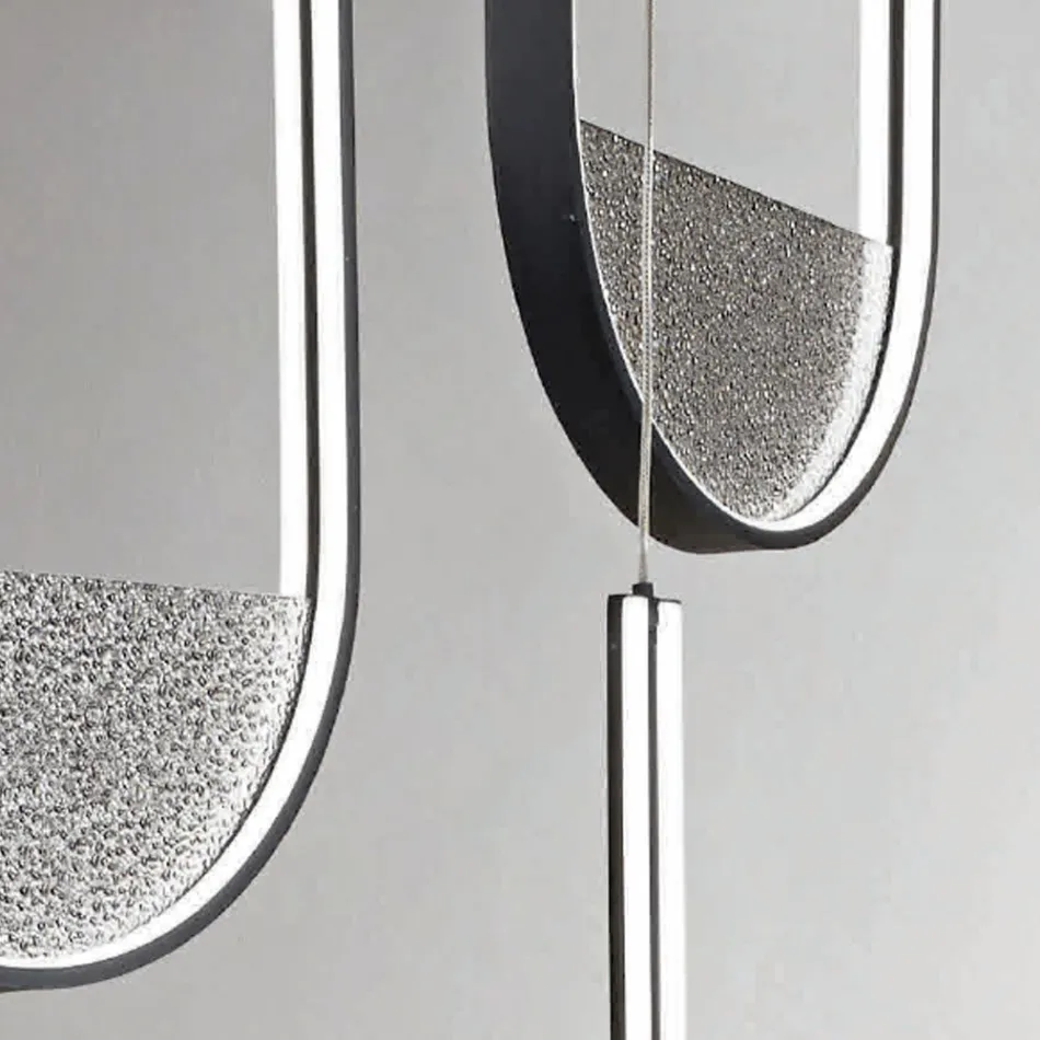 Lysekrone med 3 LED'er med aftagelig indsats i granuleret glas - Catalpa Viadurini