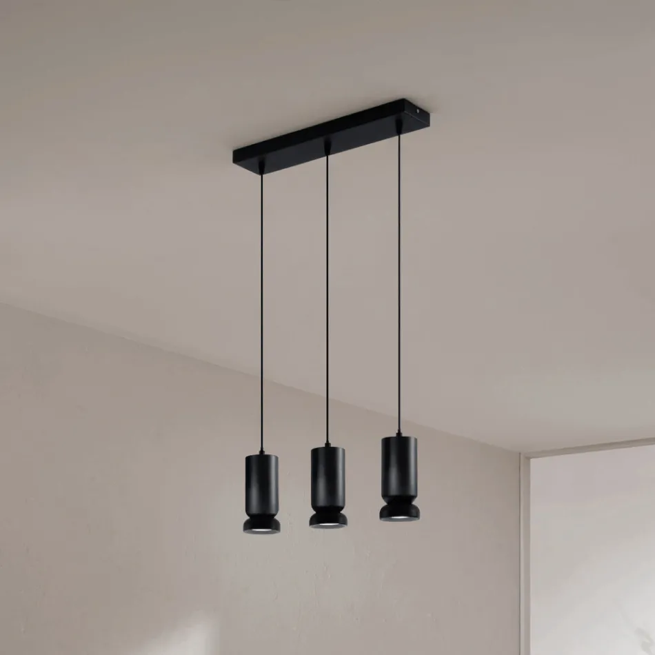 Lysekrone med 3 lysdioder i pulverlakeret aluminium og justerbart kabel - Buxus Viadurini