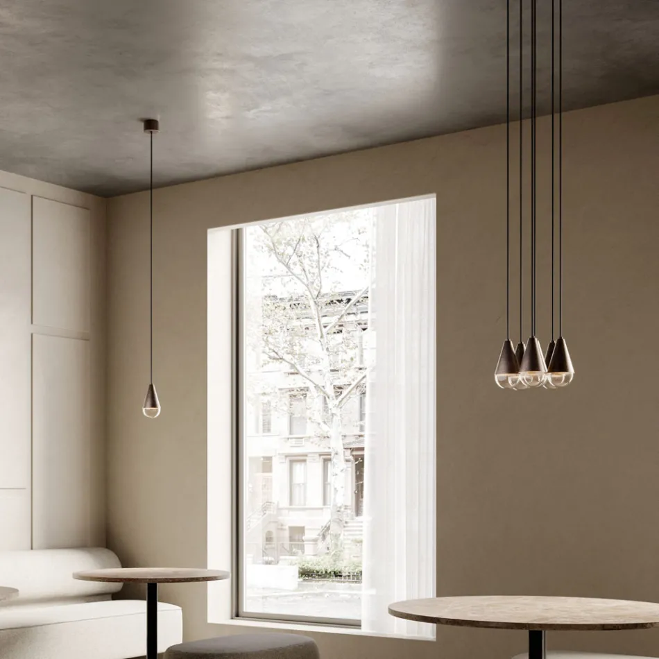 Lysekrone med 6 lys i jern og glas lavet i Italien - overskyet Viadurini